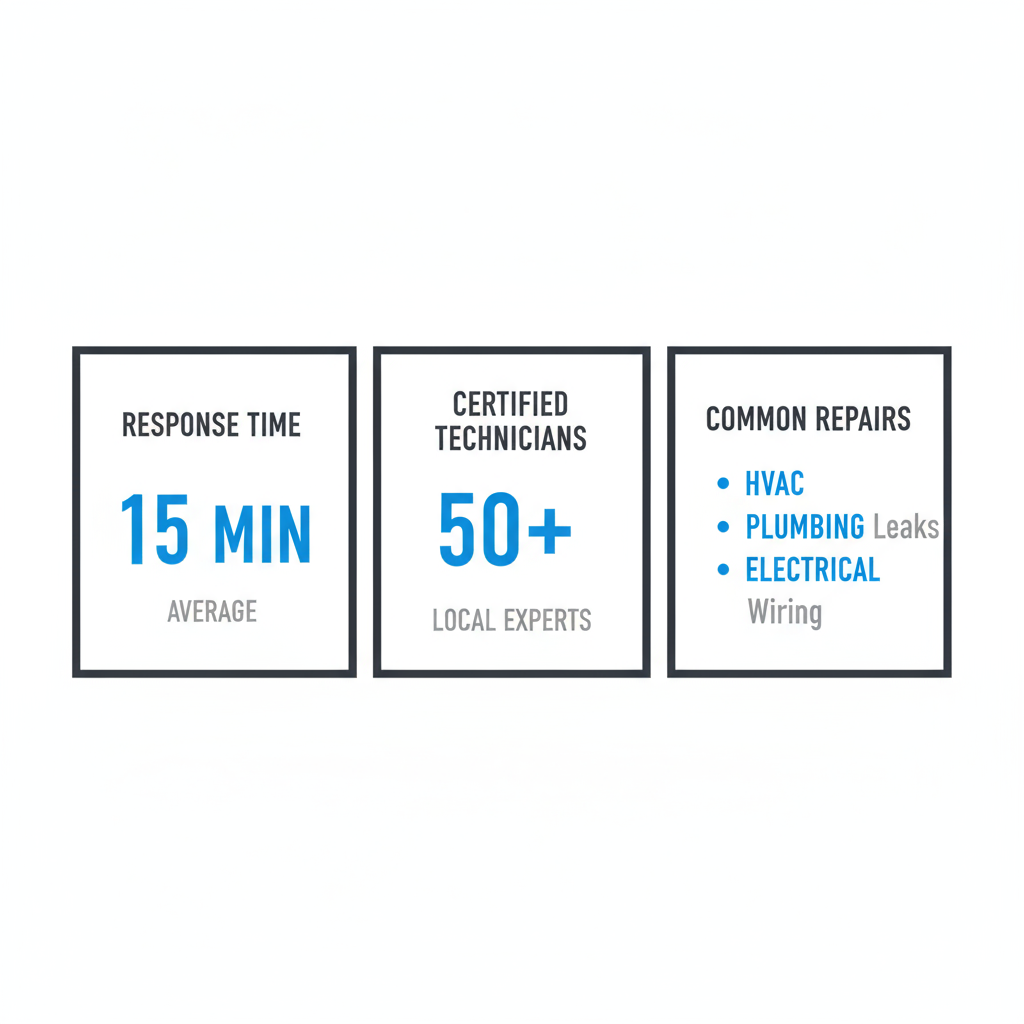 Infographic showing Oakland Sub Zero repair service statistics, including response times, certification levels, and frequently addressed repair types.