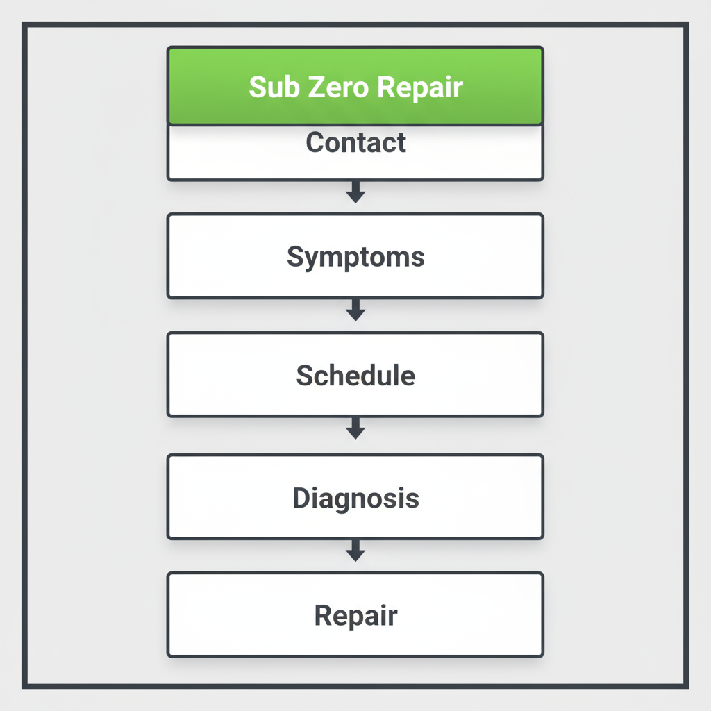 Five-step vertical process flow illustrating how to book a Sub Zero appliance repair service.