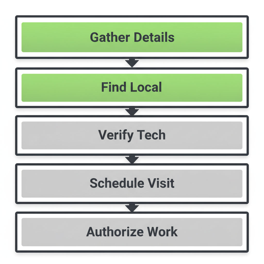 Vertical process flow showing steps to request Sub Zero appliance repair service