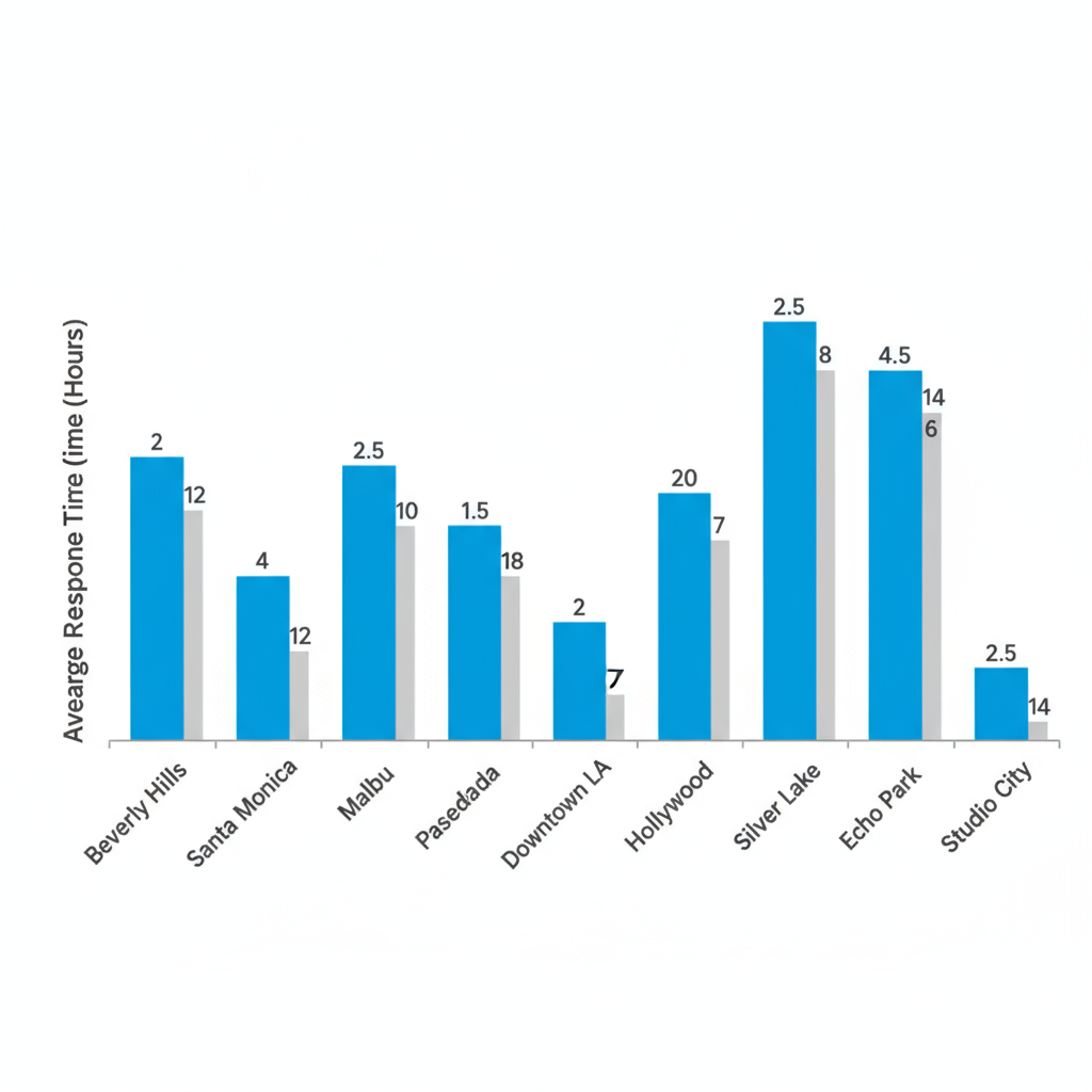 Bar chart illustrating comparative Sub Zero repair response times and same-day availability across various Los Angeles neighborhoods.