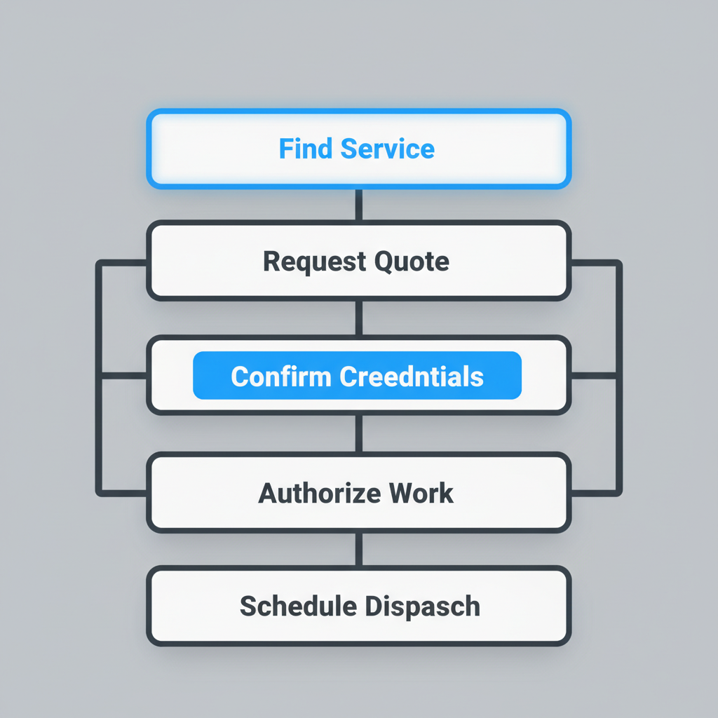 Vertical process flow showing 5 steps for booking Wolf appliance repair service