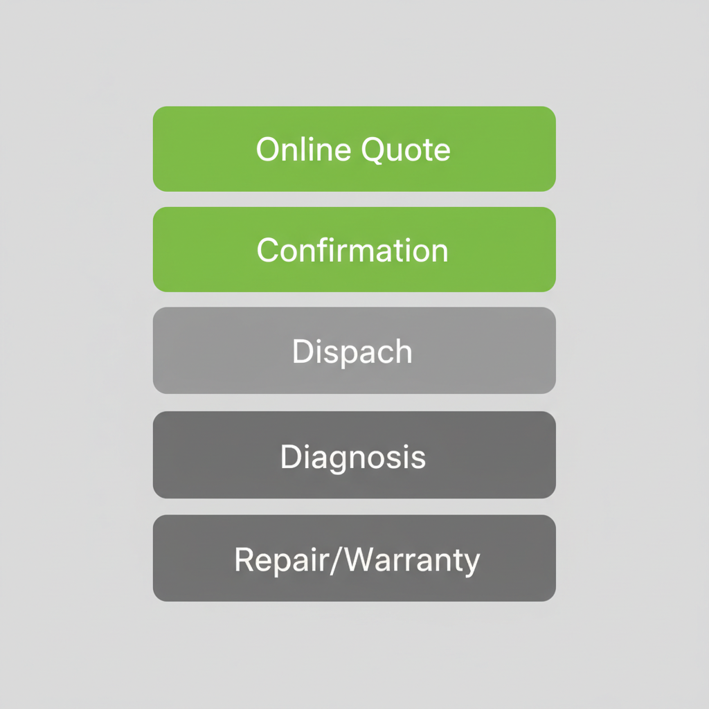 Vertical process flow showing the booking steps for Wolf appliance repair service