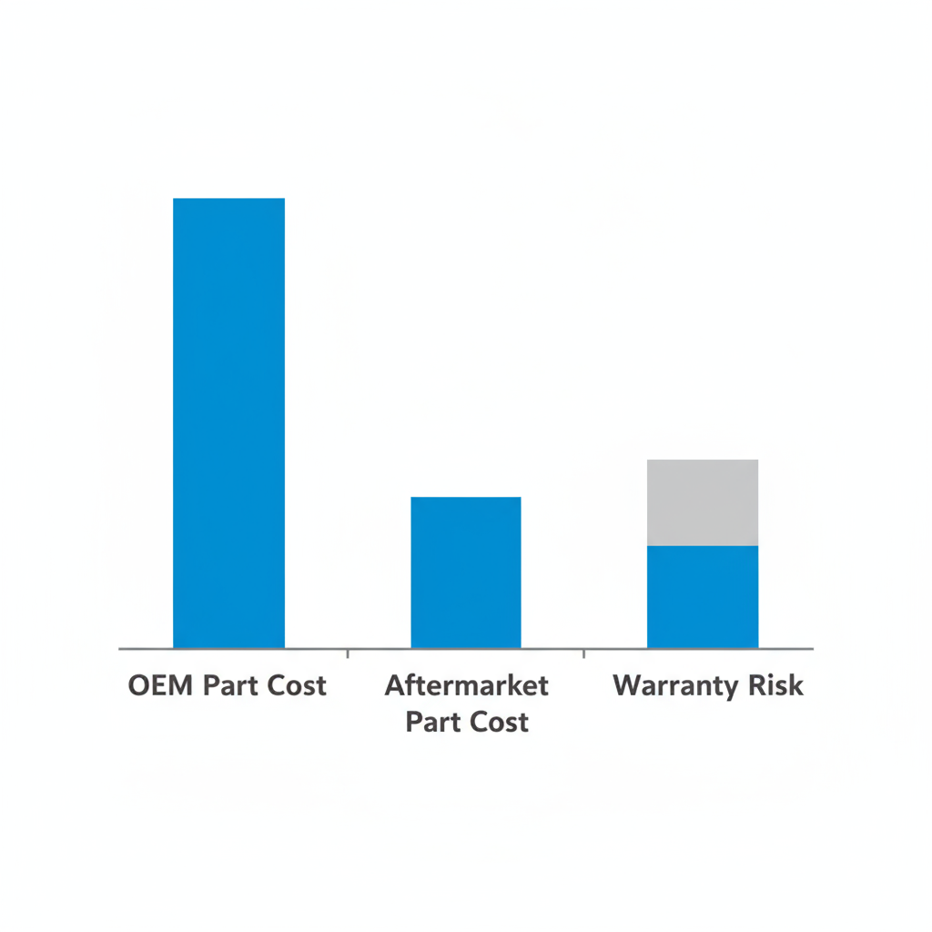 Infographic comparing OEM and aftermarket appliance part costs and their warranty implications