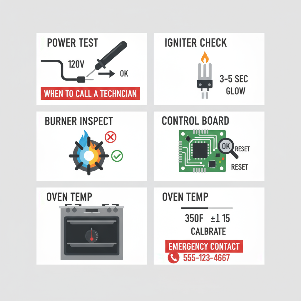Infographic showing common Wolf range problems and troubleshooting steps for DIY diagnostics, with clear indications for when to contact a professional technician.