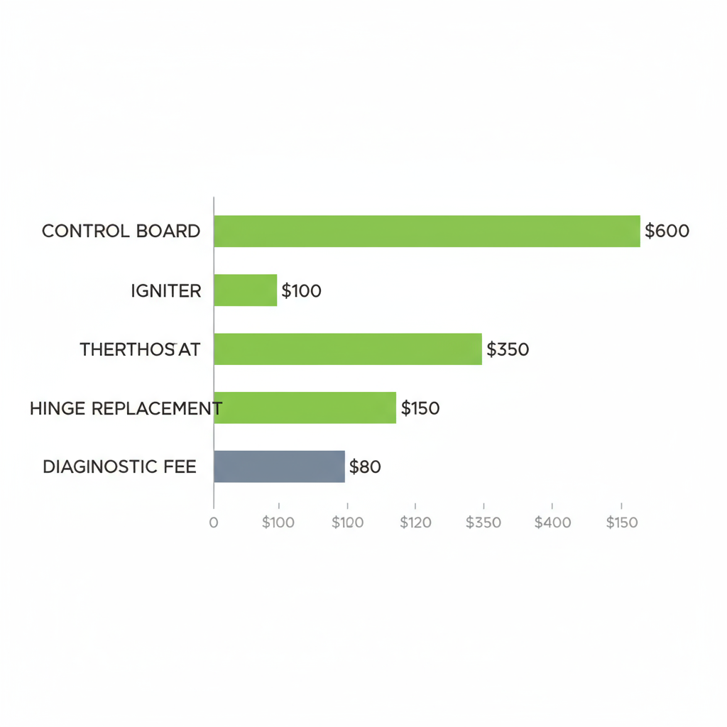 Bar chart illustrating repair cost ranges for various Wolf oven components and diagnostic fees.