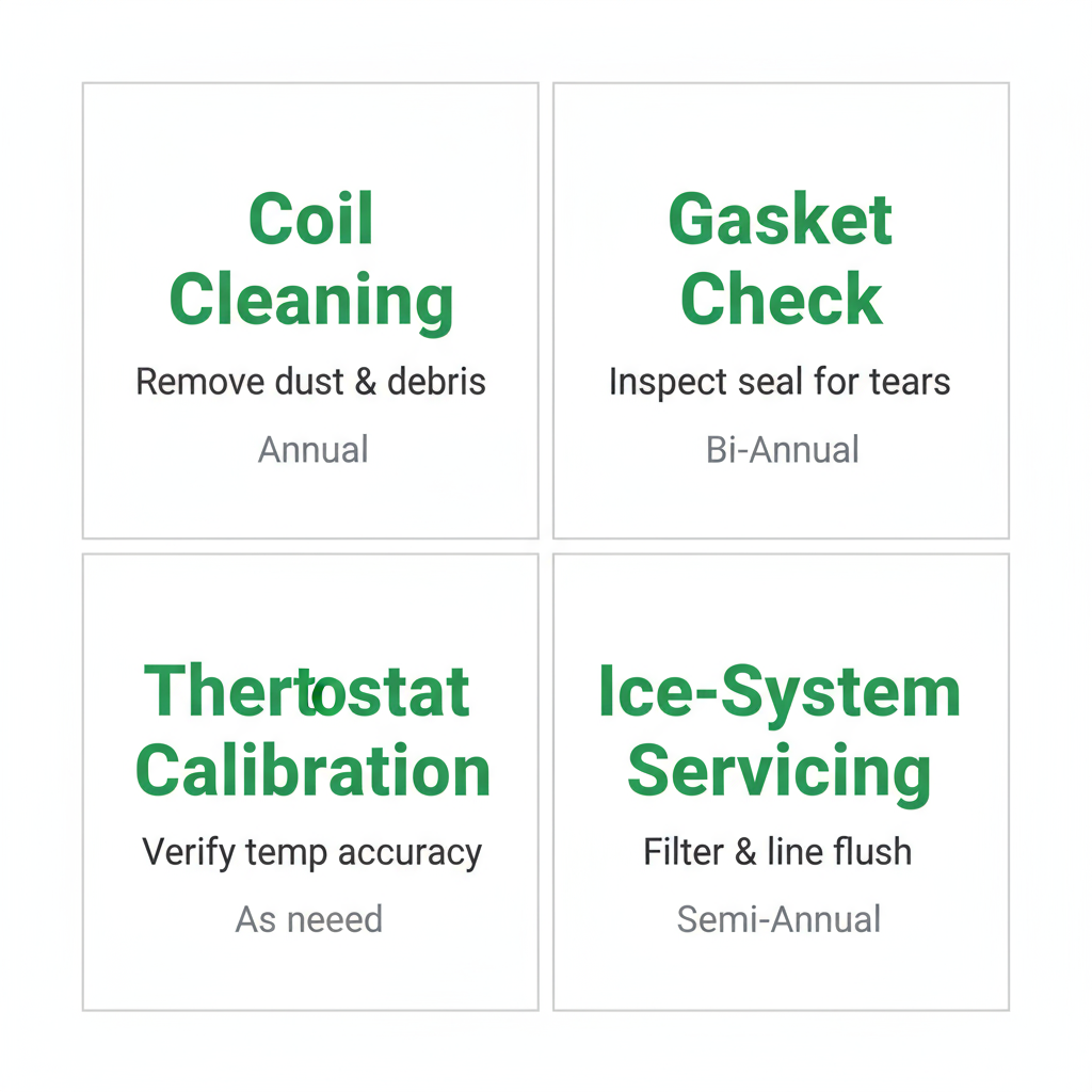 Infographic showing four essential Sub-Zero appliance maintenance tasks