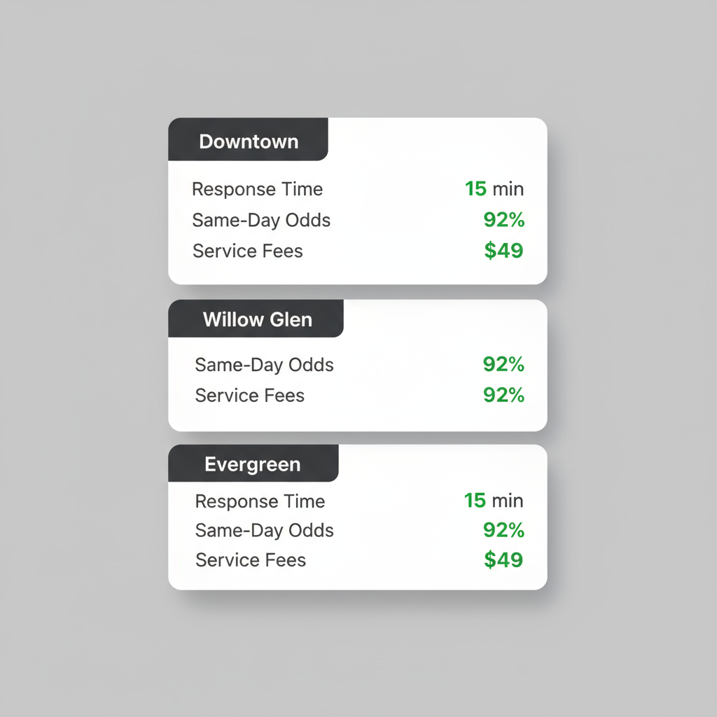 Data visualization comparing Sub-Zero appliance repair service metrics across San Jose neighborhoods.