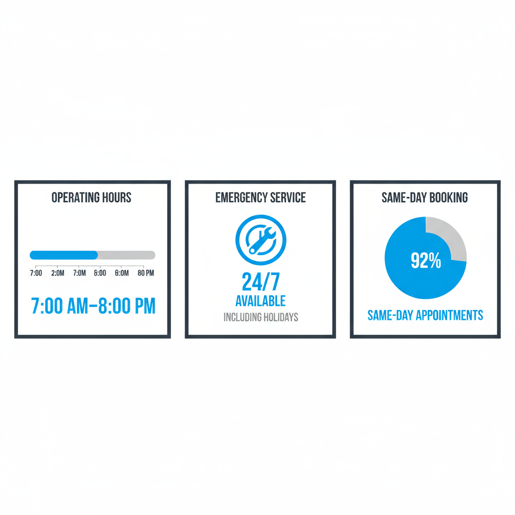 Infographic showing Sub Zero Repair operating hours and service response rates in Scottsdale, highlighting 24/7 emergency availability.