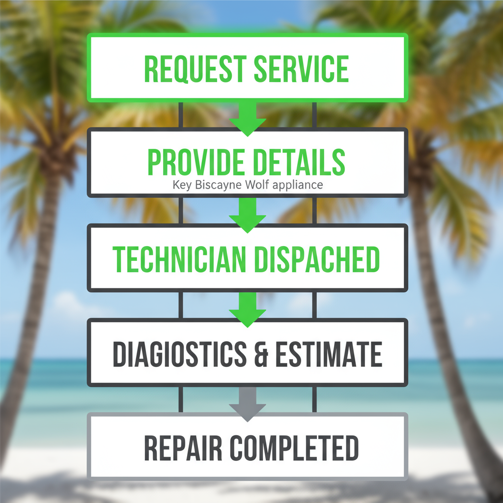 Process flow outlining 5 steps for Key Biscayne Wolf appliance repair service