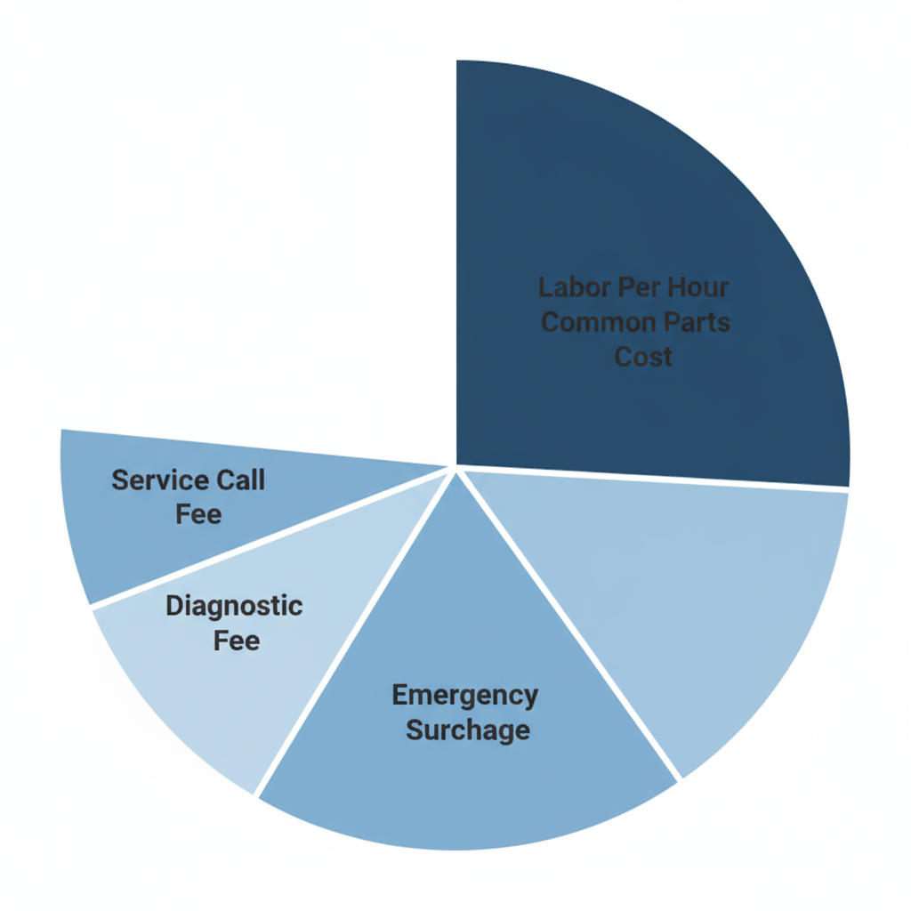 Infographic showing a detailed breakdown of typical Sub Zero appliance repair costs including service call, diagnostic, labor, parts, and potential emergency surcharge.