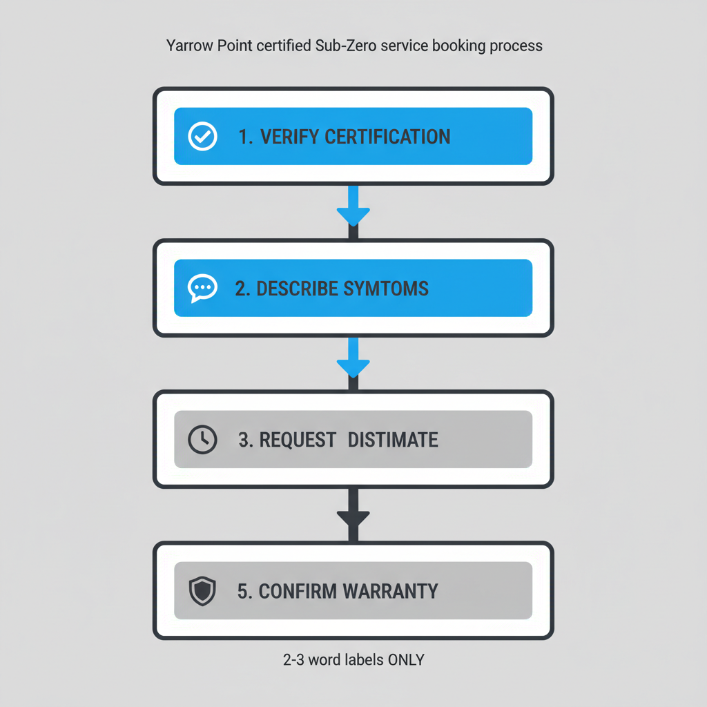 Vertical process flow detailing 5 steps to book Sub-Zero appliance repair service in Yarrow Point, Washington.