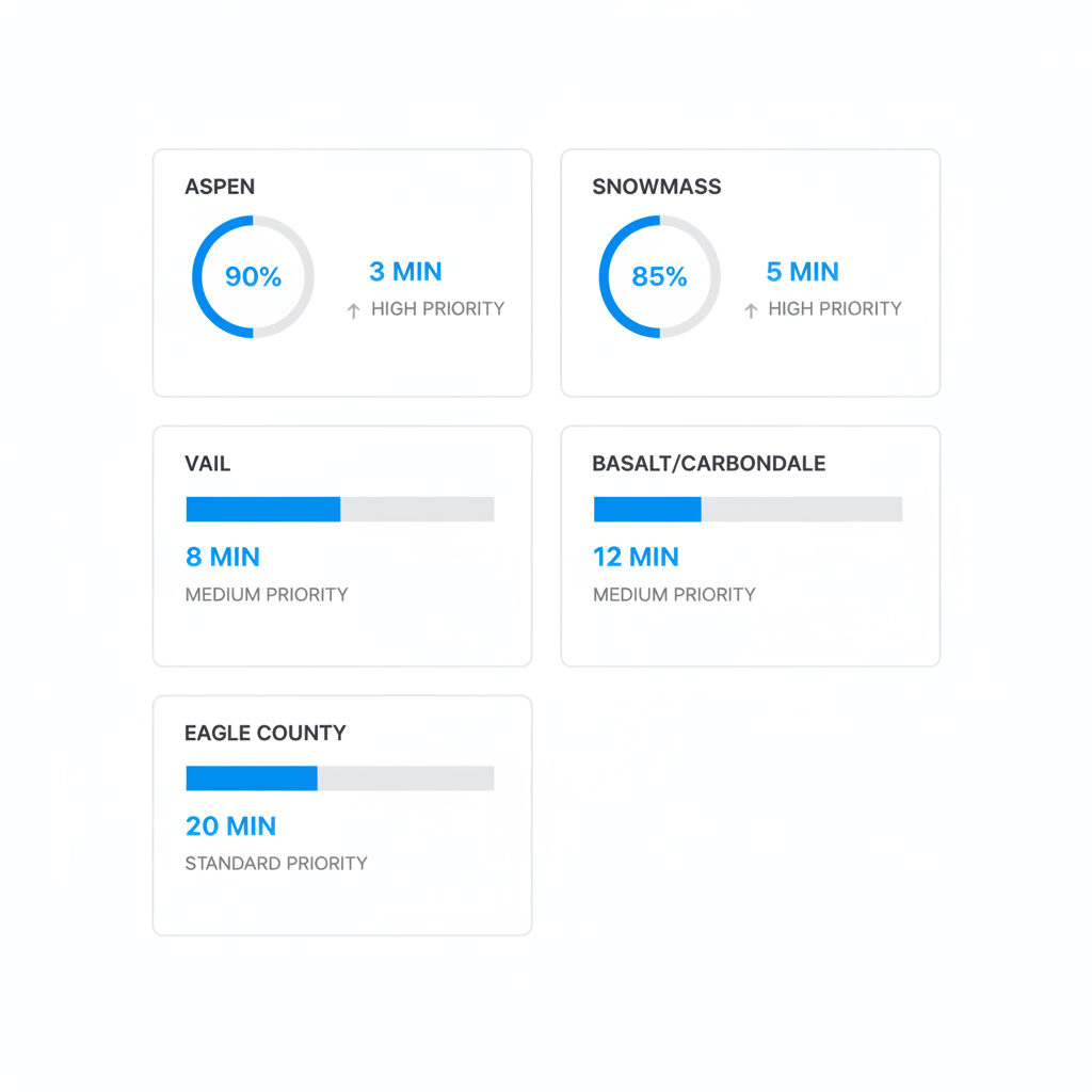 Data visualization comparing Sub Zero repair service response times for Aspen, Snowmass, Vail, Basalt/Carbondale, and Eagle County regions.