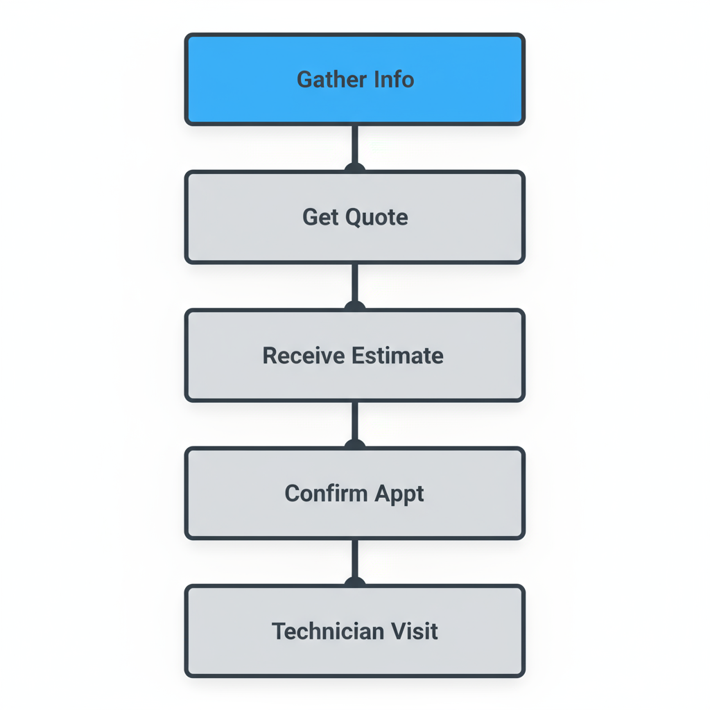 Vertical process flow illustrating the five steps to book a Sub Zero appliance repair service.