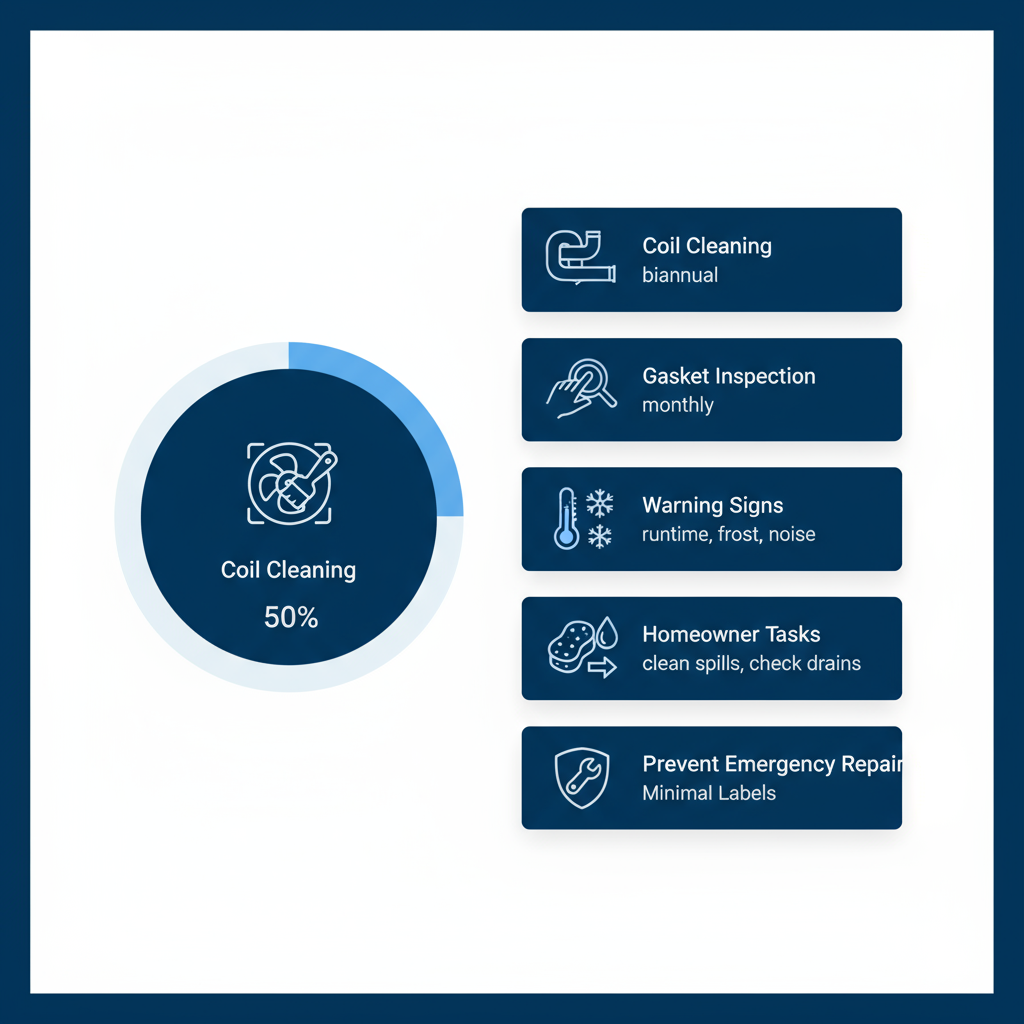 Infographic showing a seasonal maintenance checklist for Sub Zero appliances with icons for each task.