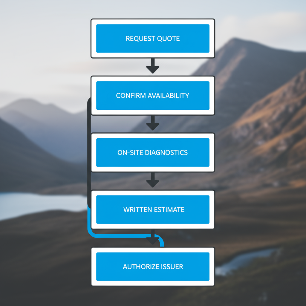 Vertical process flow illustrating the six-step Sub Zero appliance repair booking and service journey in Glencoe.