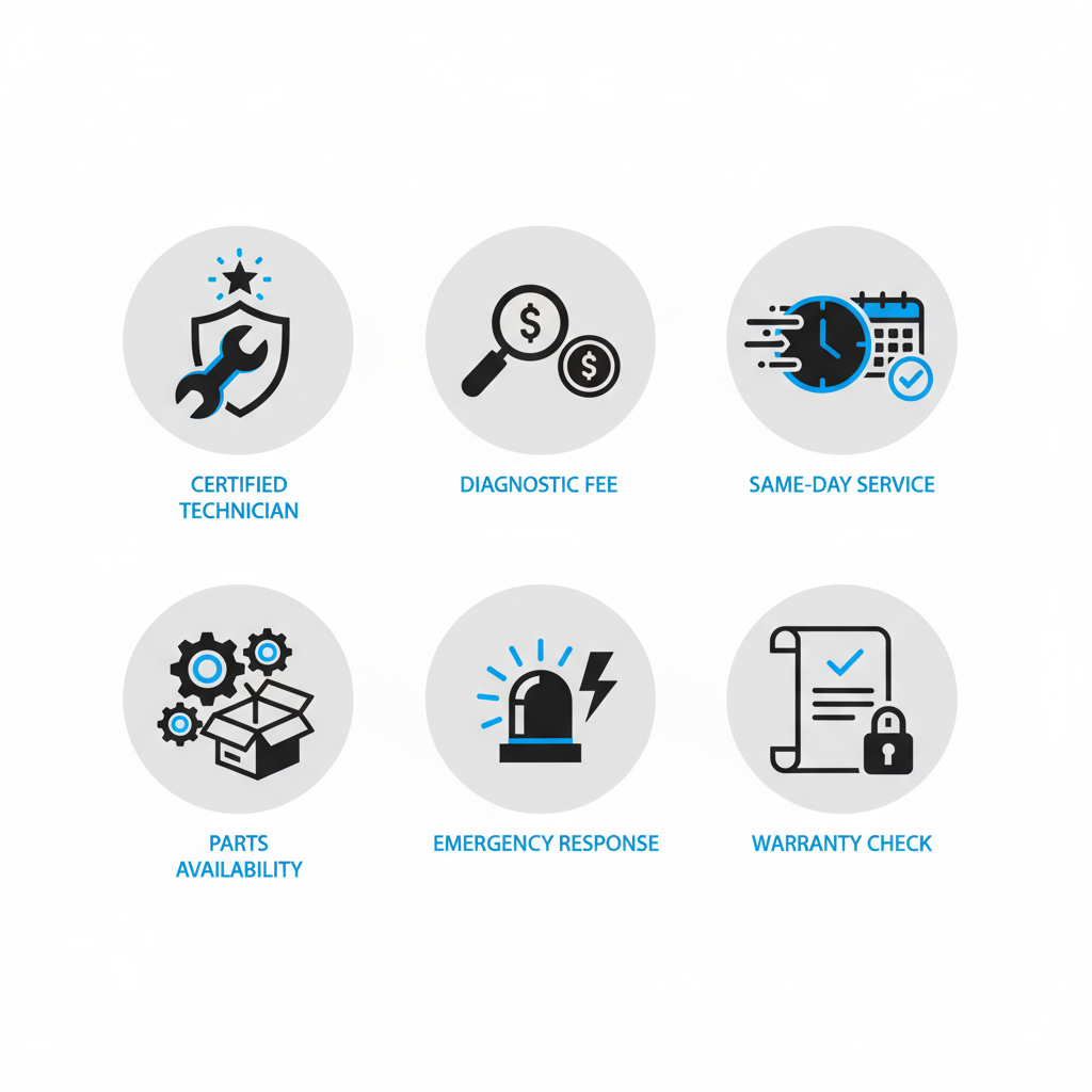 Icon set illustrating key Sub Zero appliance repair service options for local customers.