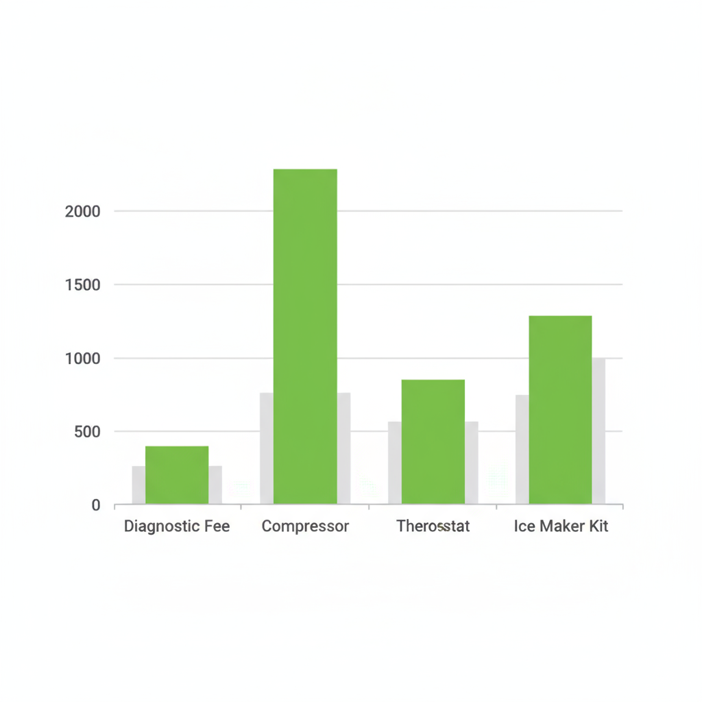 Bar chart illustrating typical repair cost ranges for Sub Zero appliance services in Naperville, including diagnostic fees and parts.
