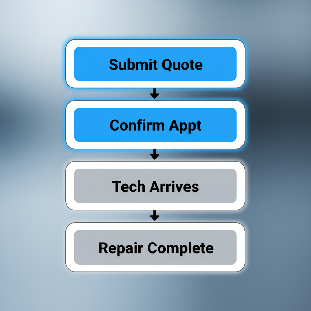 Four-step process showing how to book Sub Zero appliance repair service online.