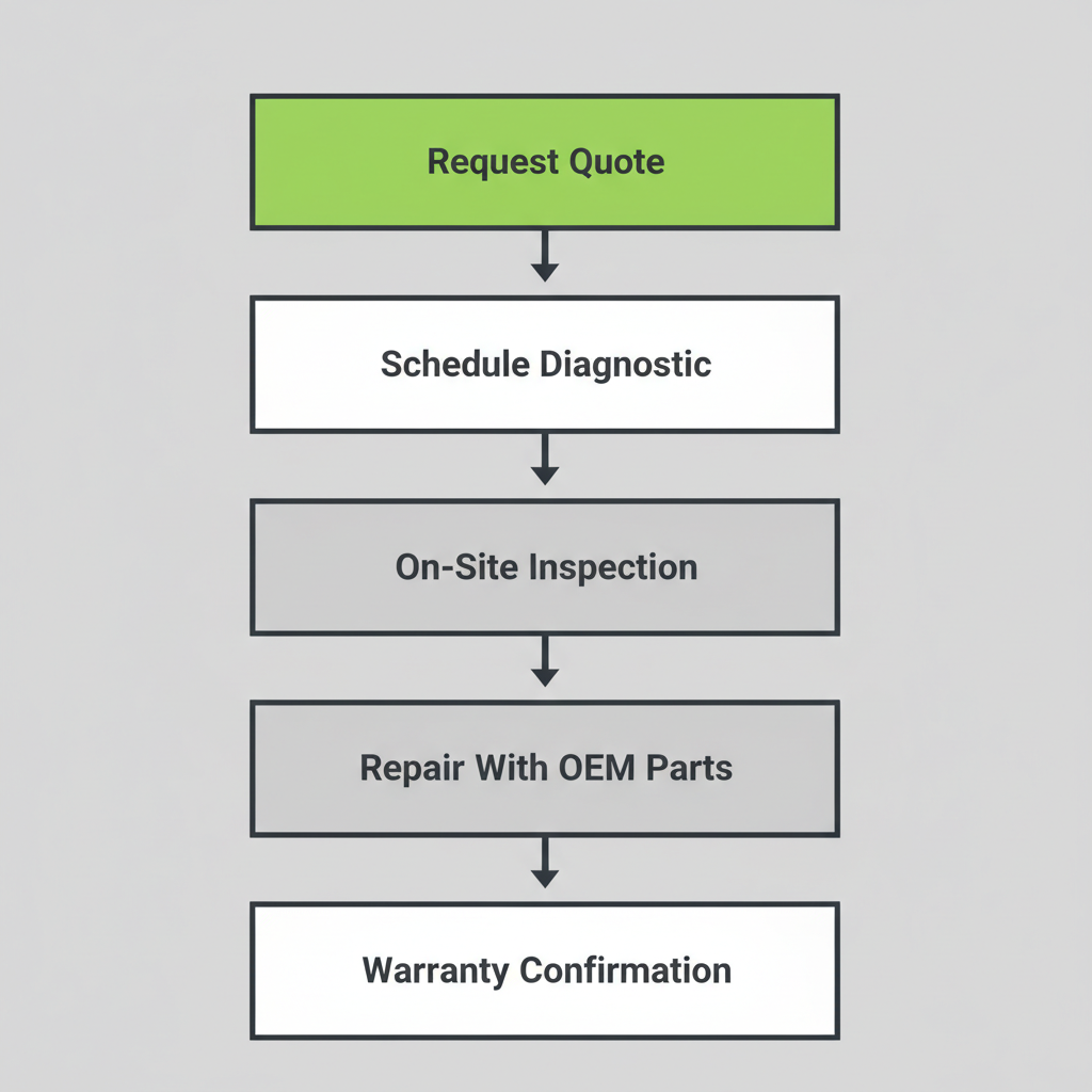 Five-step process flow depicting the Sub Zero and Wolf appliance repair service journey from quote to warranty.