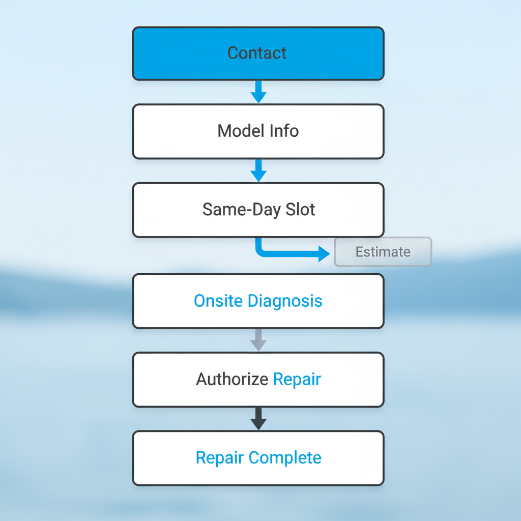 Step-by-step process flow for booking Sub Zero appliance repair service in Lake Oswego, from initial contact to completed repair.