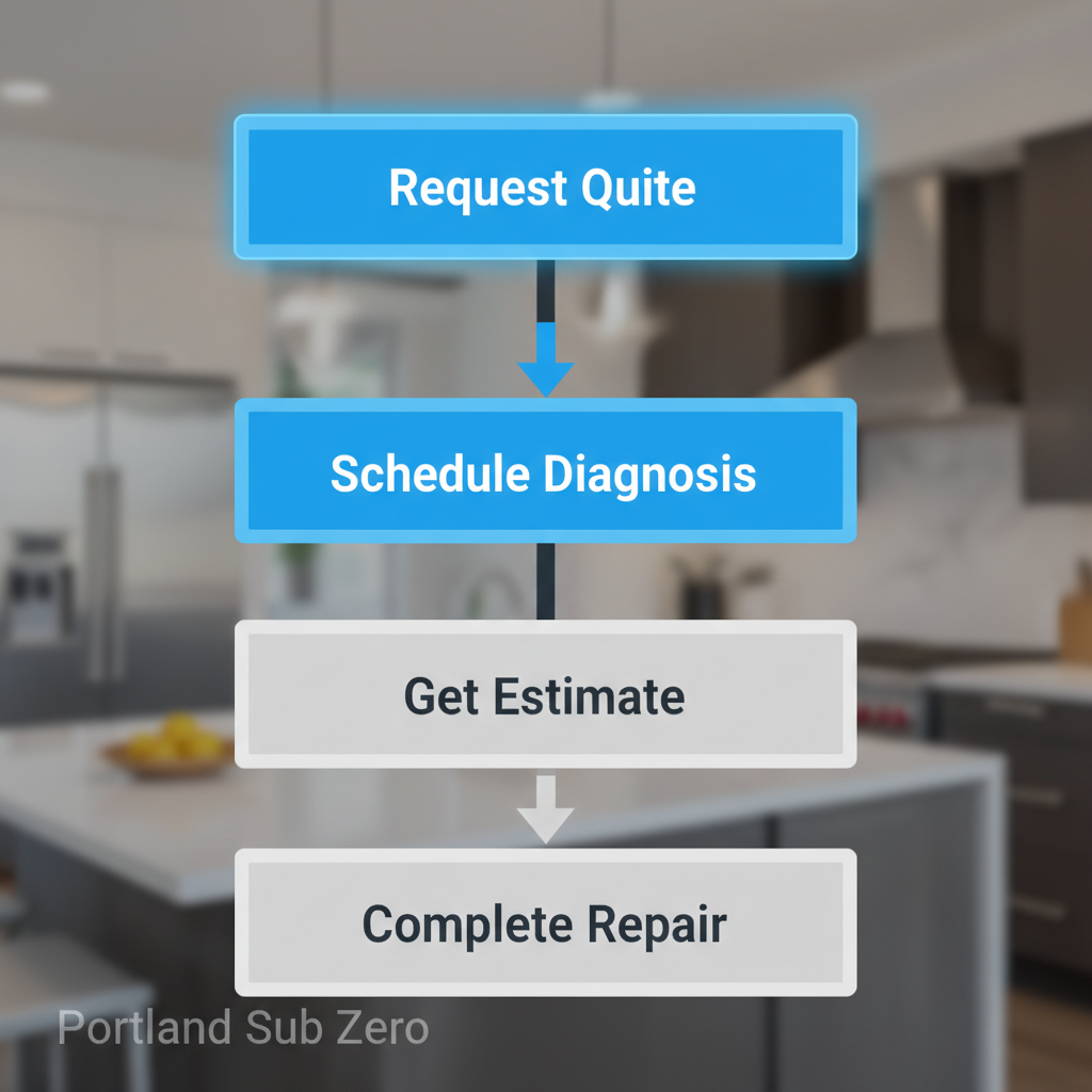 Four-step process for booking Sub Zero appliance repair in Portland, from initial request to completed service.