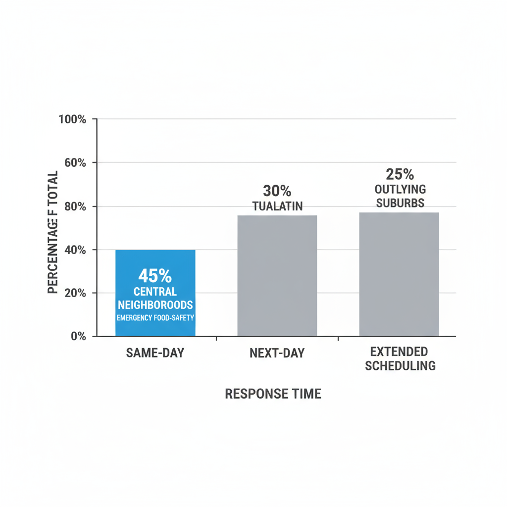 Bar chart showing Sub Zero repair response times in Portland areas, categorizing same-day, next-day, and extended scheduling.