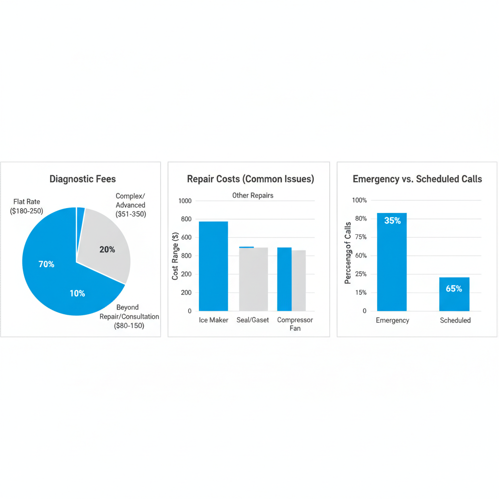 Data visualization showing Sub-Zero repair costs, diagnostic fees, and emergency call percentages in Tualatin.