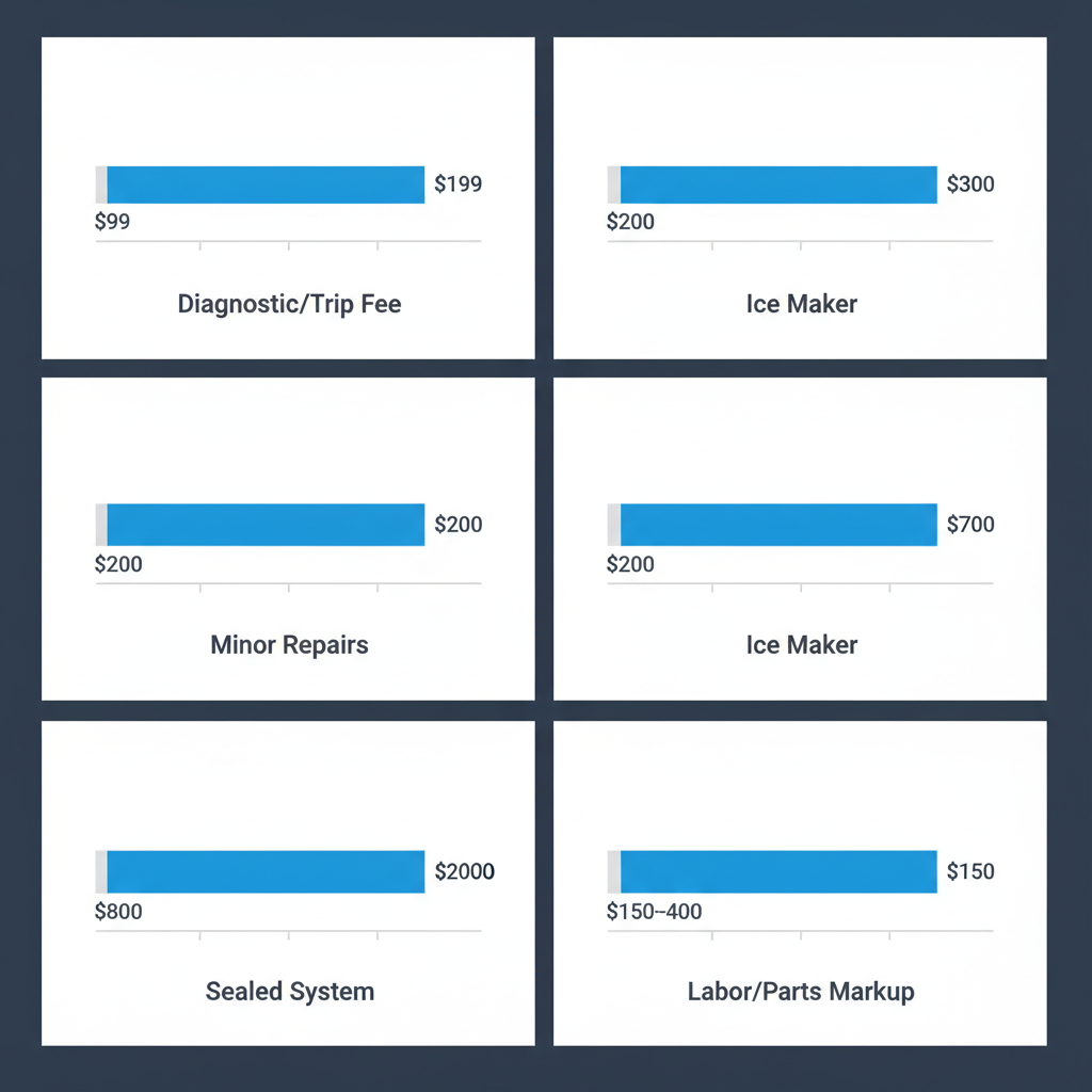 Bar chart visualizing the breakdown of typical Sub Zero repair costs across different service categories, including diagnostic fees, minor repairs, ice maker issues, and sealed system repairs, for Forest Heights.