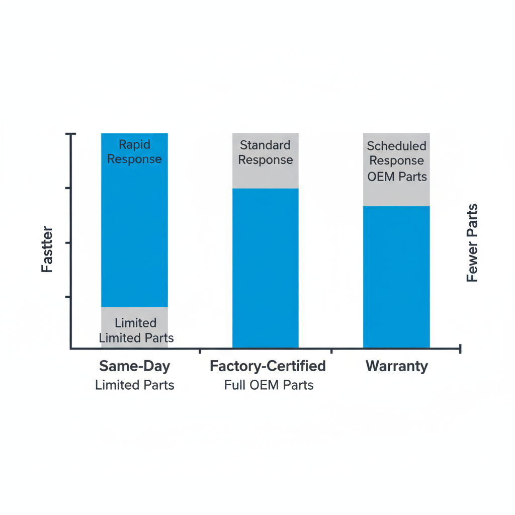 Bar chart comparing response times and OEM part availability for Sub Zero repair services