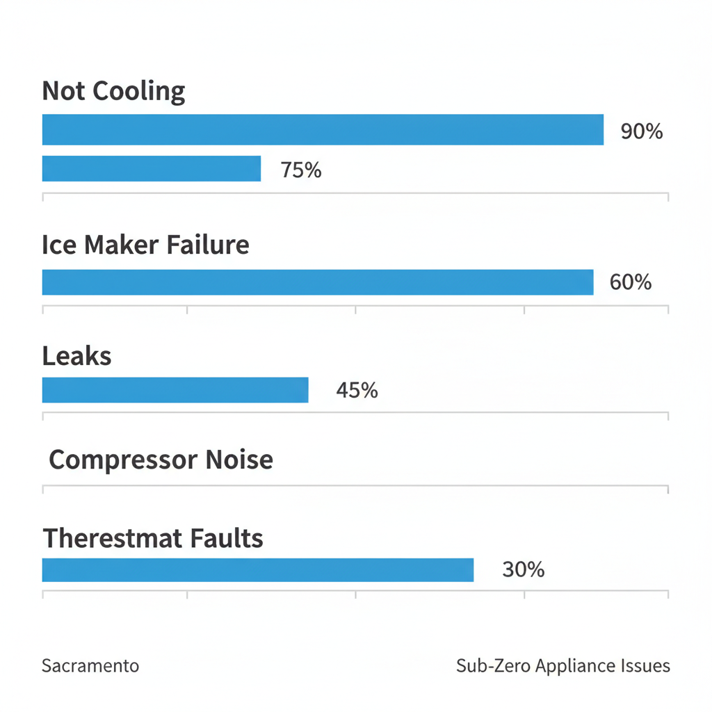 Infographic showing common Sub-Zero appliance issues in Sacramento with frequency bars