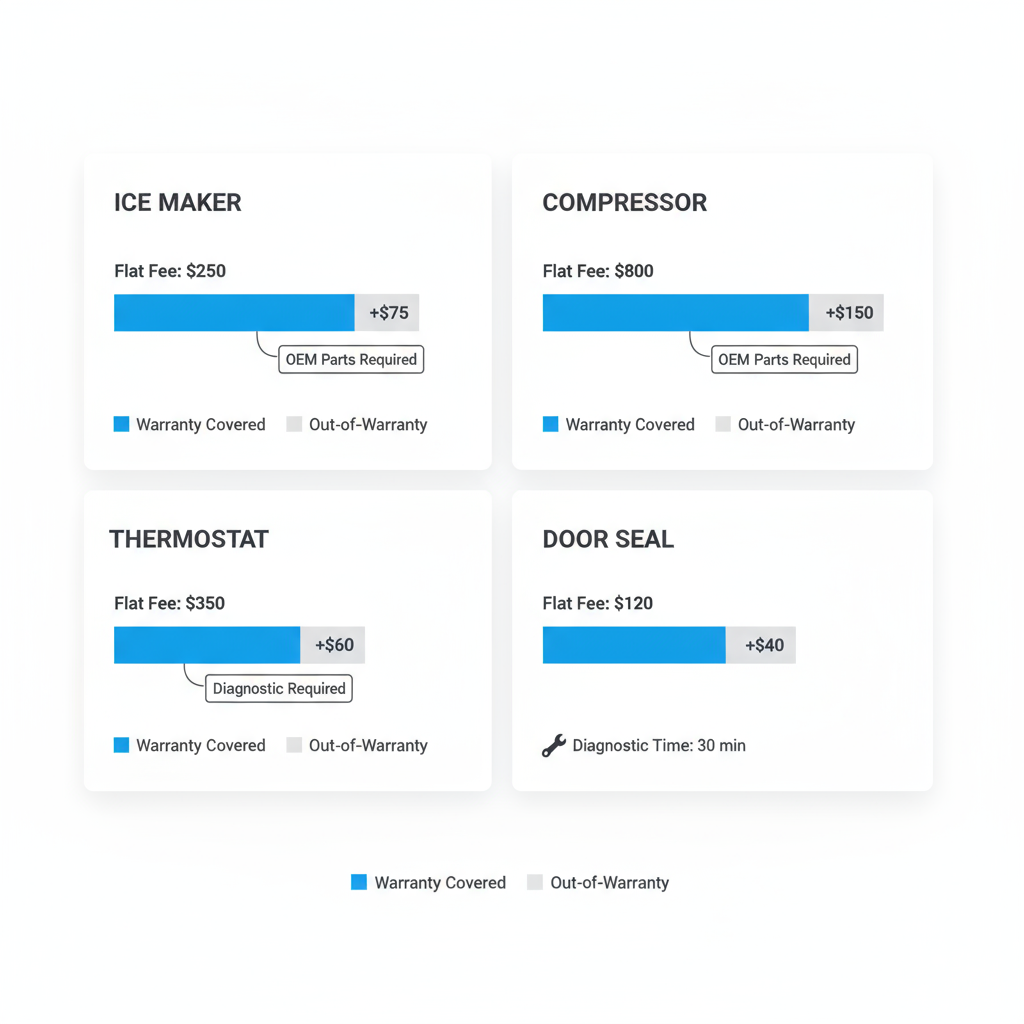 Data visualization showing pricing ranges and typical fixes for Sub-Zero refrigerator repairs.
