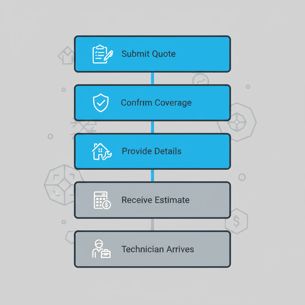 Vertical process flow illustrating the five steps to book and prepare for Sub Zero appliance repair service.