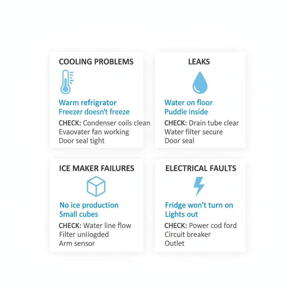 Infographic detailing common Sub-Zero refrigerator problems for homeowners in Pasadena with diagnostic checks