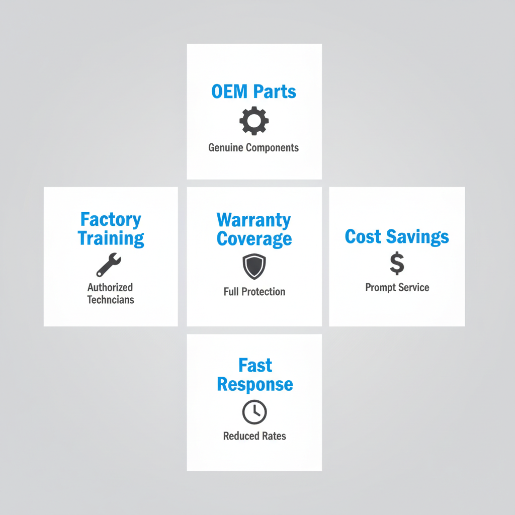 Infographic detailing benefits of authorized appliance repair service in Snowmass Village, including factory training, OEM parts, and warranty coverage.