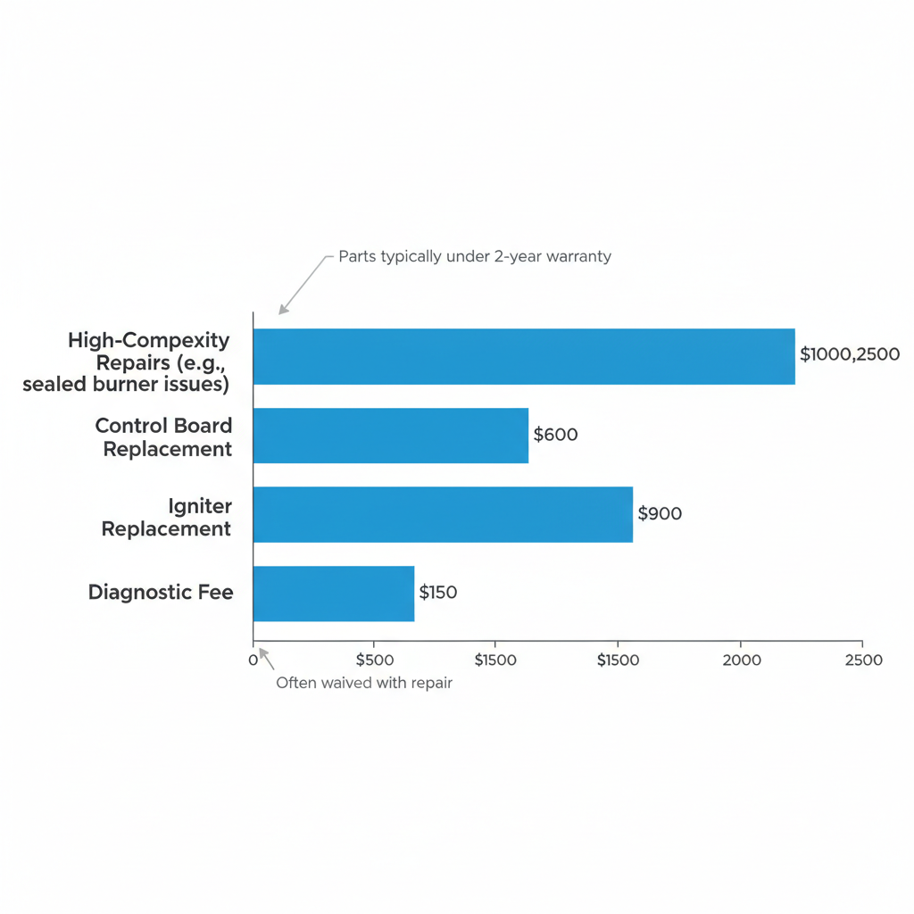 Bar chart illustrating typical repair cost ranges for Wolf stoves in Los Angeles, detailing diagnostic fees and parts replacements.