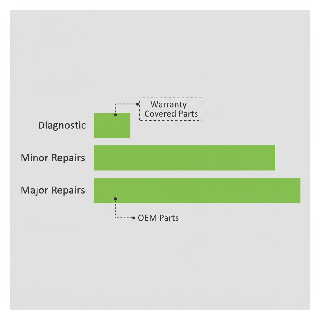 Bar chart illustrating Sub Zero appliance repair cost ranges in Pasadena for diagnostic, minor, and major repairs, with notes on warranty and OEM parts.