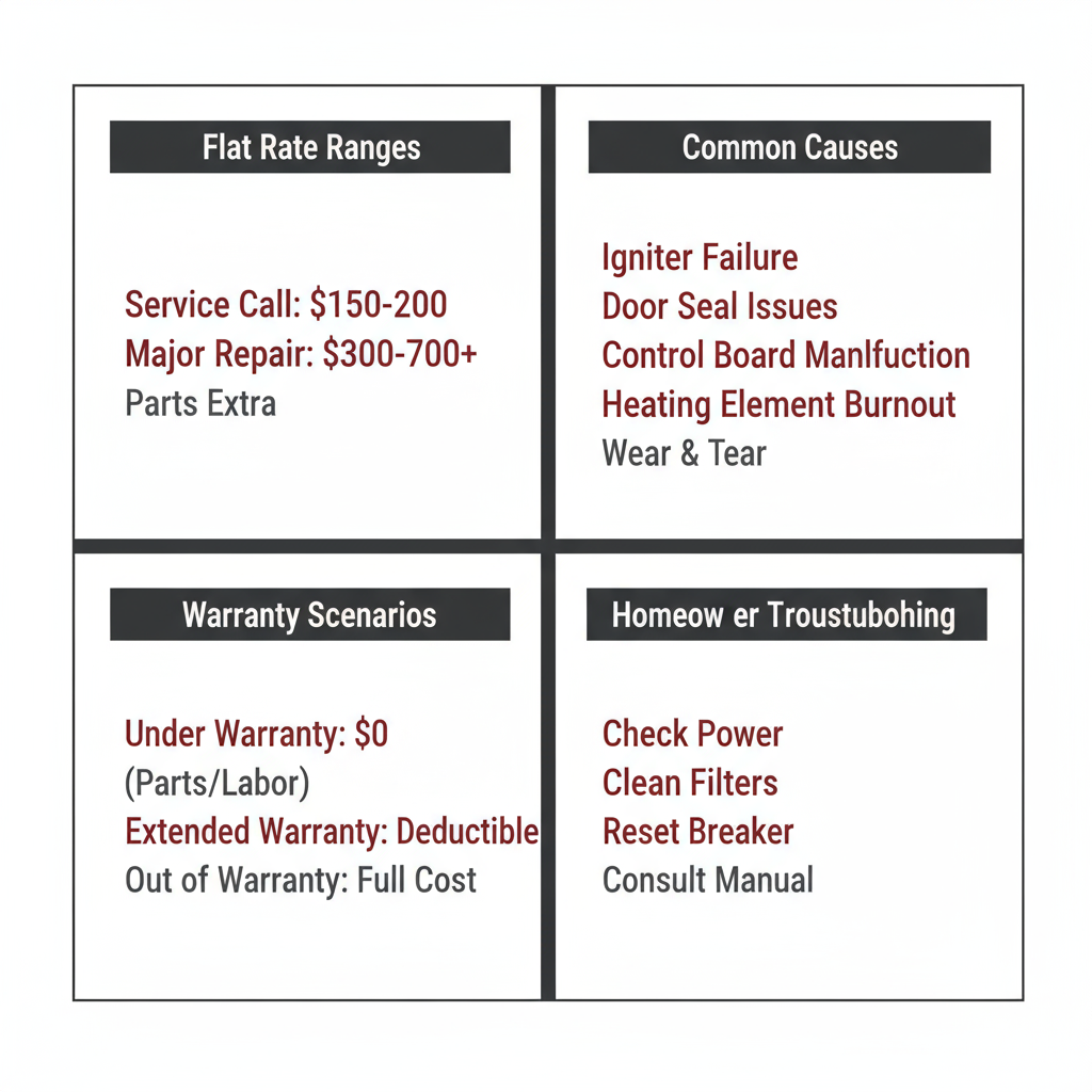 Infographic displaying typical repair costs, common causes for appliance repair, warranty considerations, and homeowner troubleshooting tips for Wolf appliances.