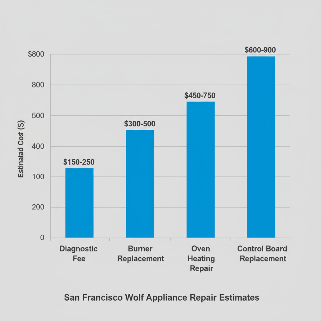Bar chart showing estimated cost ranges for common Wolf appliance repairs in San Francisco.