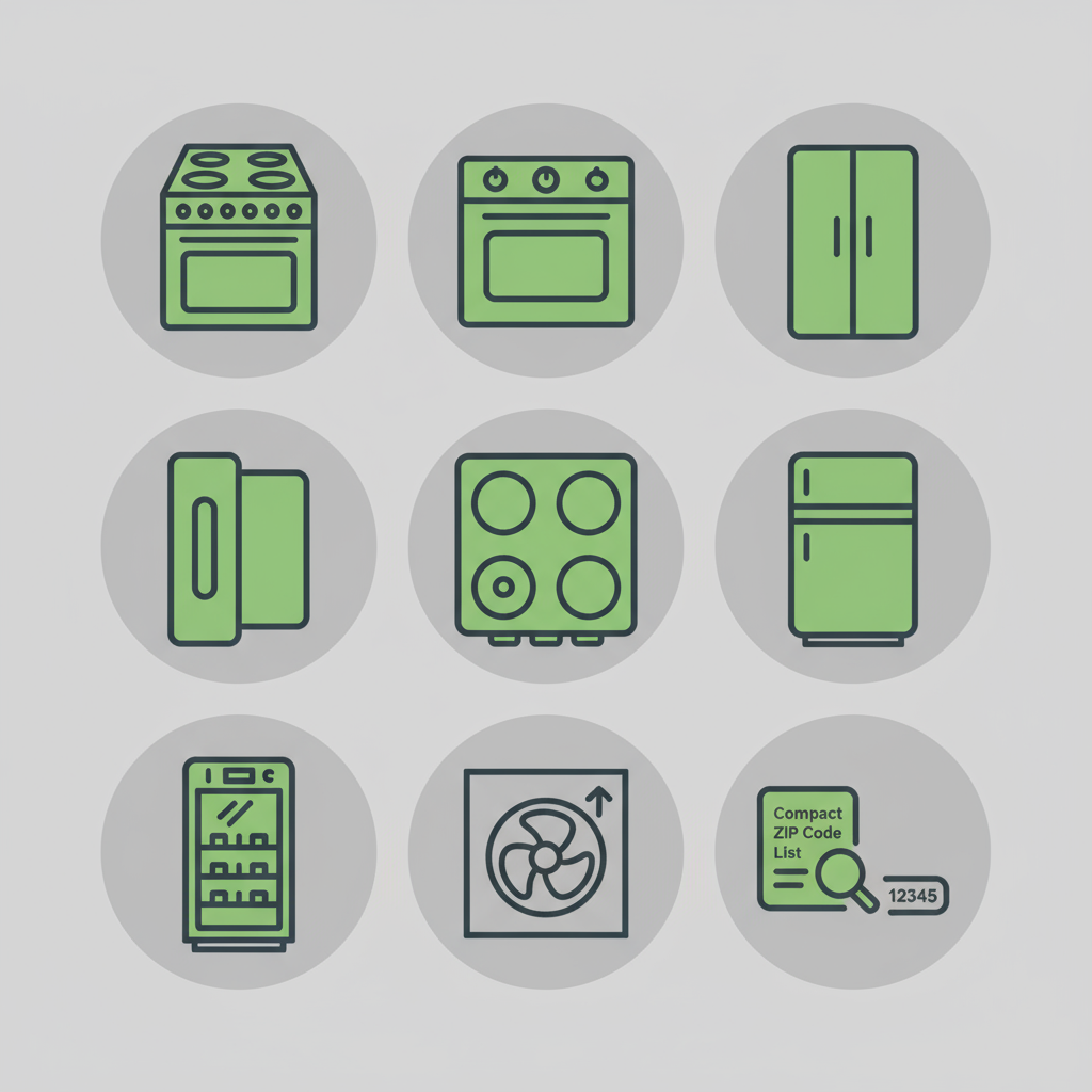 Icon set displaying Wolf appliance service categories available in San Jose, including ranges, ovens, refrigerators, and wine coolers.