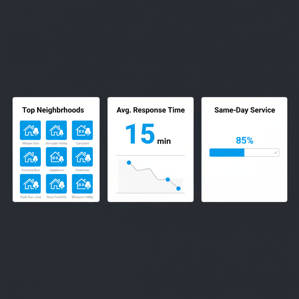 Data visualization showing service areas, response times, and same-day availability for Wolf Appliance Repair Pros in San Jose.