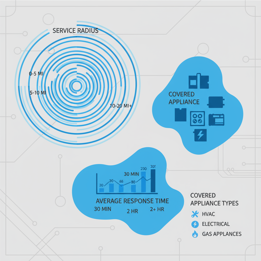 Abstract data visualization showing service area, average response time, and appliance types for Atherton Wolf Appliance Repair Pros.