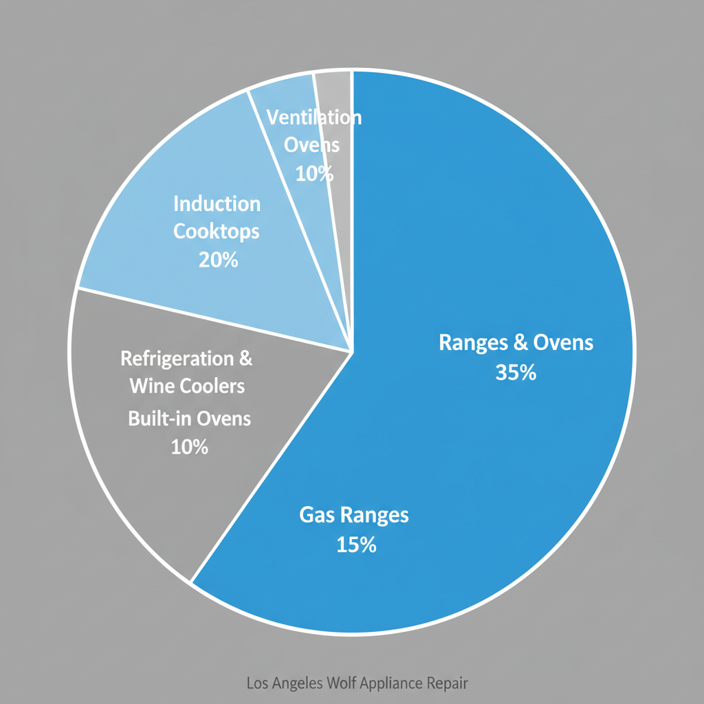 Pie chart visualizing service type distribution for Wolf appliance repairs in Los Angeles, highlighting common categories.