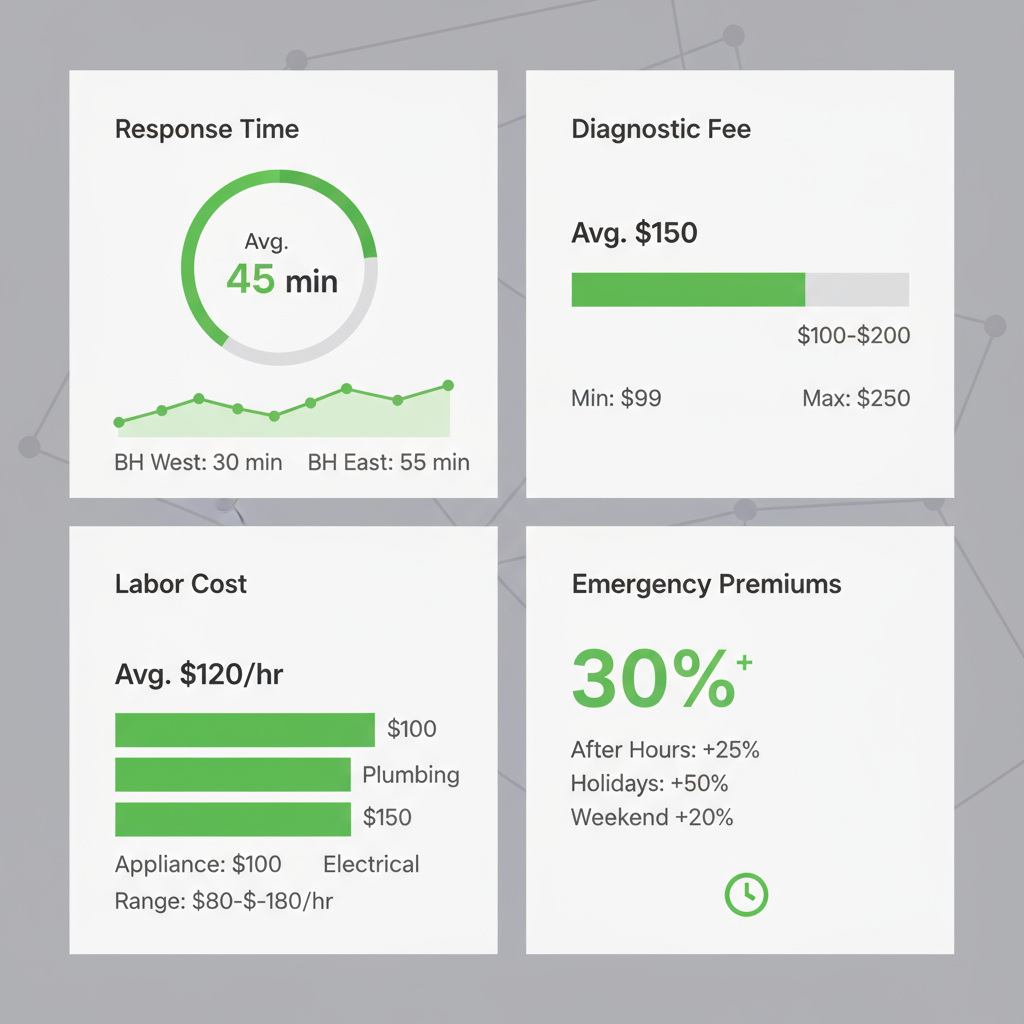 Data visualization comparing response times and repair cost ranges for Wolf appliance repair services in Beverly Hills.