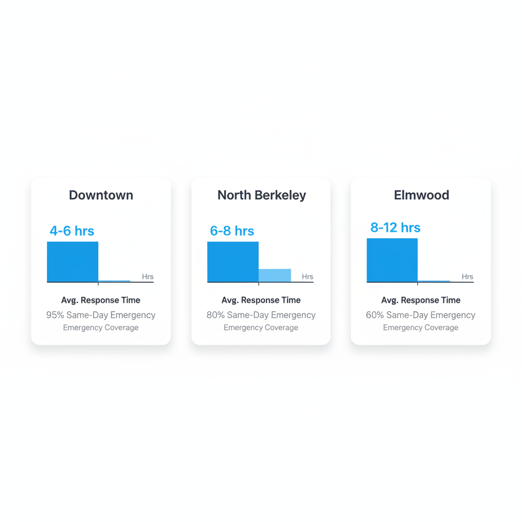 Data visualization showing typical Wolf appliance repair response times in Berkeley neighborhoods and emergency coverage.