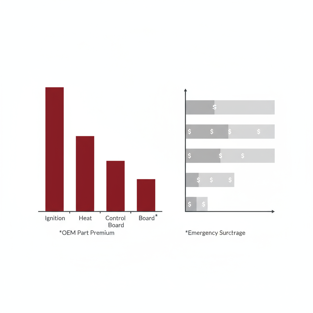 Infographic showing common Wolf range faults and their repair frequency in Queen Creek alongside typical price ranges.