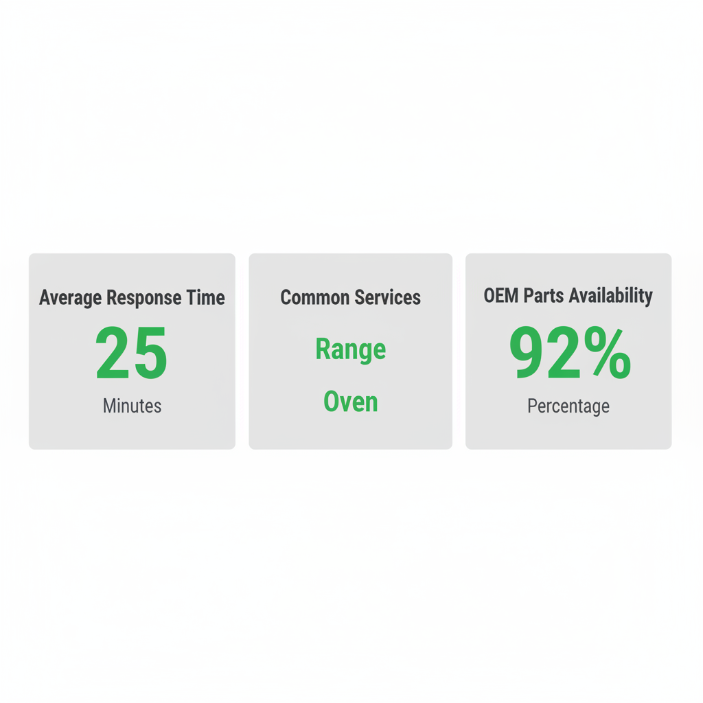 Data visualization showing key service statistics for Palm Beach service areas, including response time, common repairs, and parts availability.