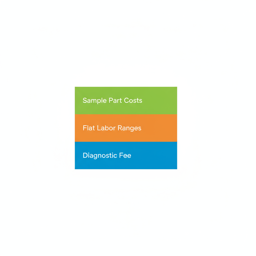 Data visualization showing a stacked bar chart of typical Wolf appliance repair cost breakdown in San Francisco, including diagnostic fee, labor ranges, and parts cost.