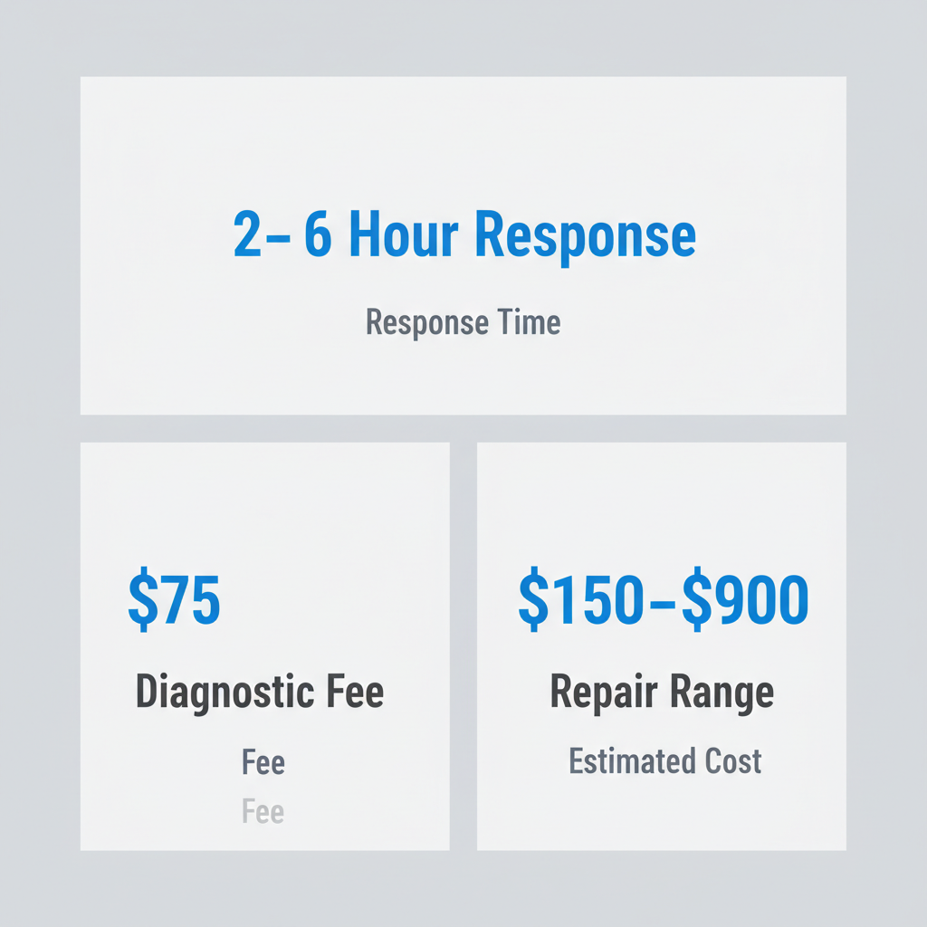 Infographic showing service availability for Wolf Appliance Repair Pros in Pinecrest, detailing response times, diagnostic fees, and repair price ranges.
