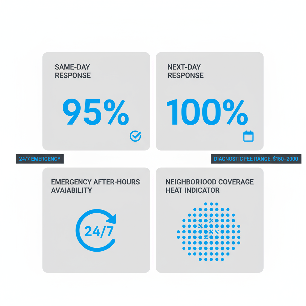 Data visualization showing Wolf Appliance Repair Pros' service availability, response times for same-day, next-day, and emergency repairs, and neighborhood coverage in Manhattan for Sub-Zero appliances.