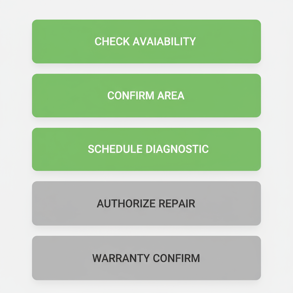 Vertical process flow illustrating the 5-step booking and repair process for Wolf appliance services.